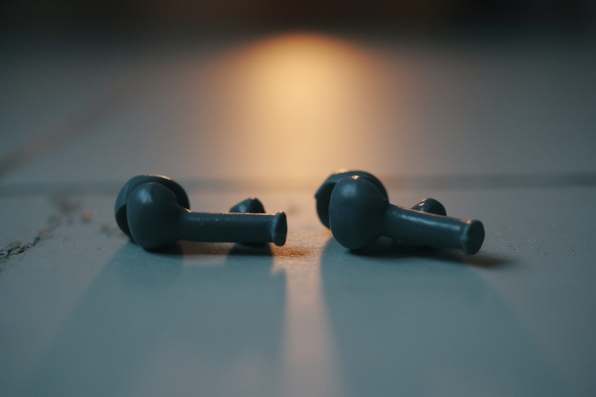 Two small grey plastic figure limbs lying side by side on a plain pale surface for direct comparison.